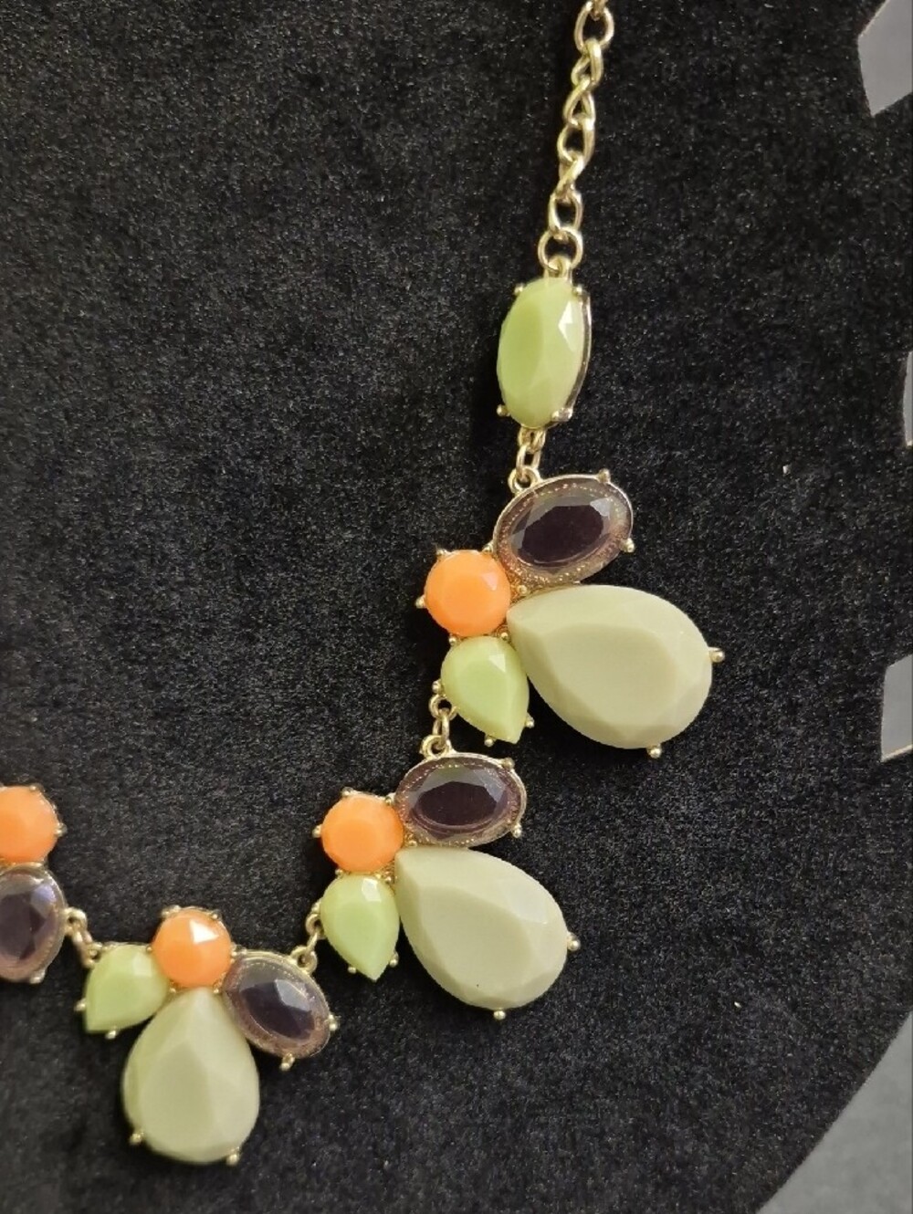 Gold Chain Statement Necklace with Green, Coral and Brown - Picture 4 of 6
